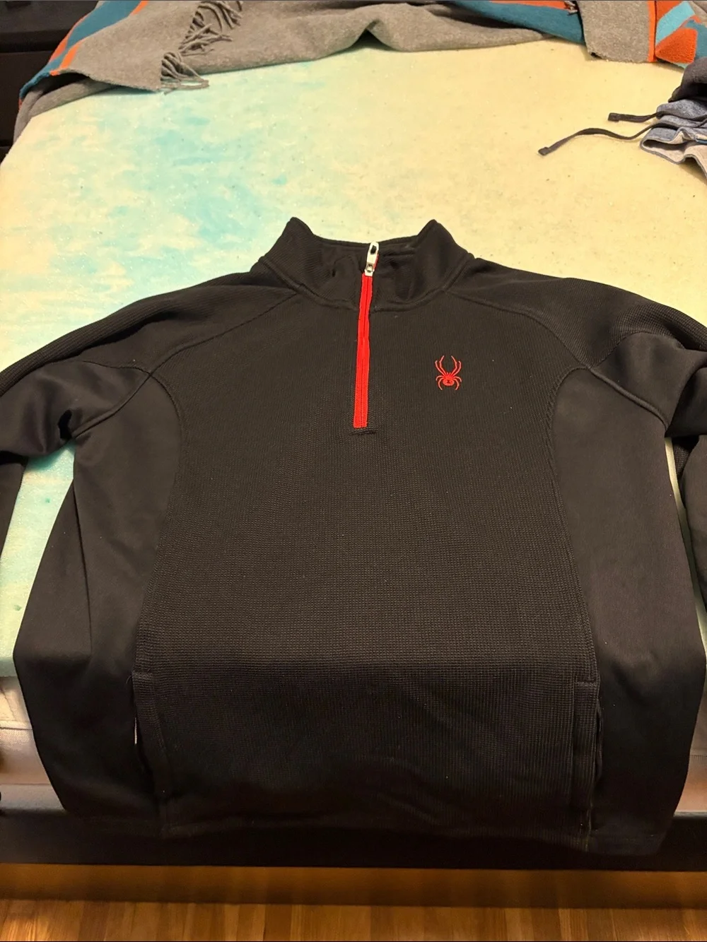 Spyder Men’s Black Half-Zip Sweater with Red Trim